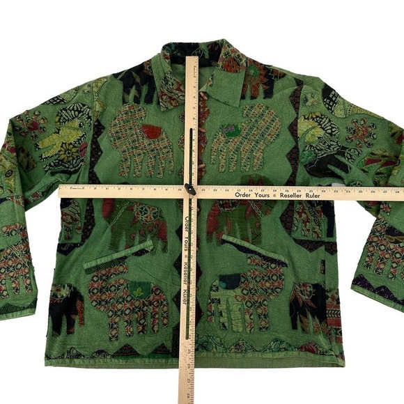 Tropical Elephants Boho womens wood toggle Jacket Patchwork Womens Green medium - Picture 7 of 14